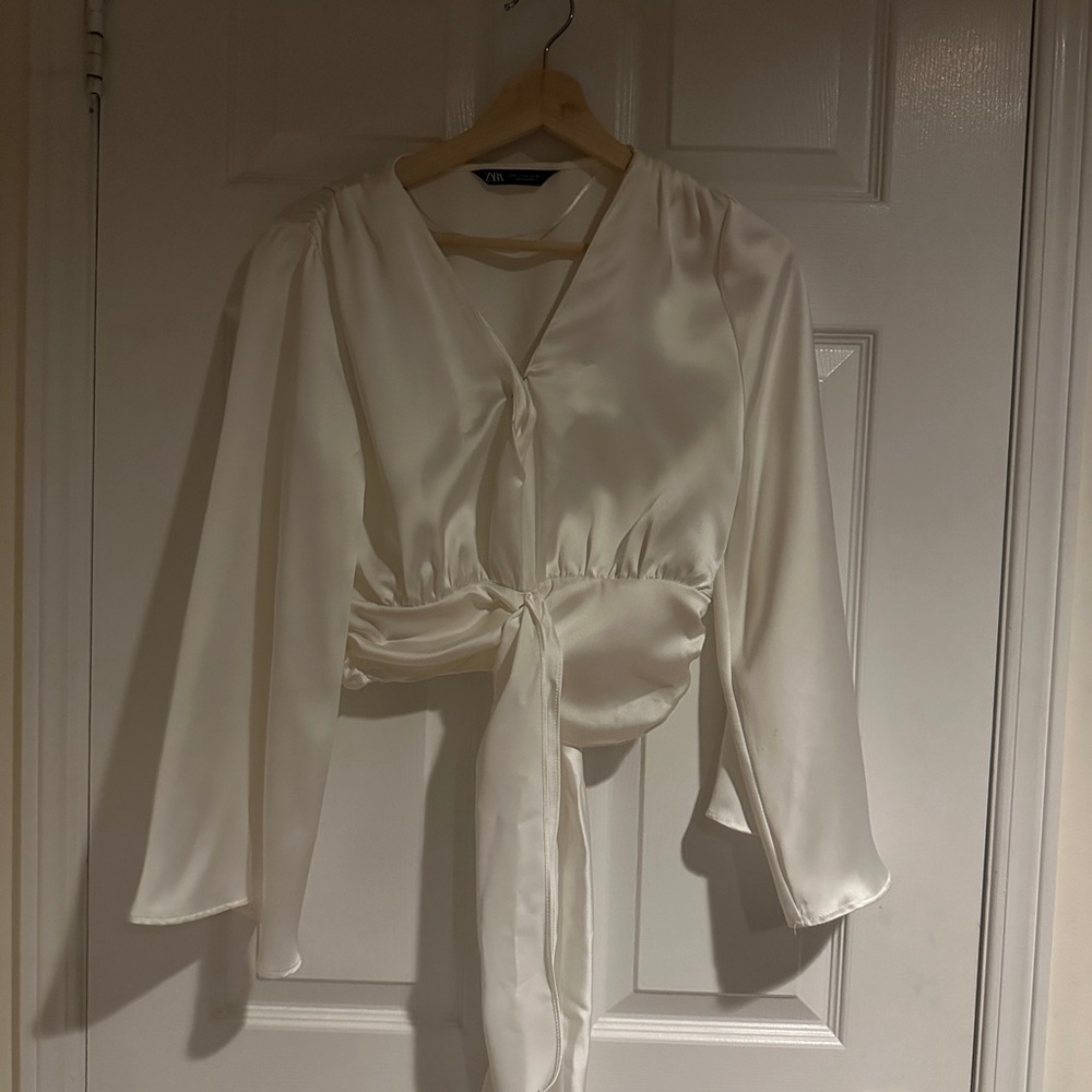 Zara Cream Satin Wrap Robe